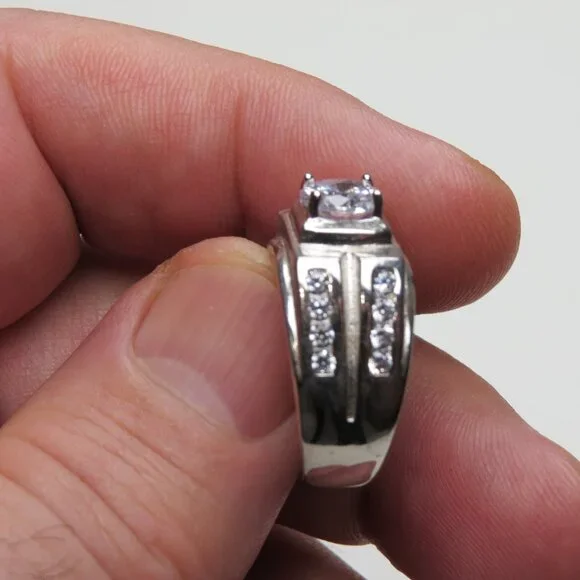 *925 Sterling Silver Diamond Men's Ring
